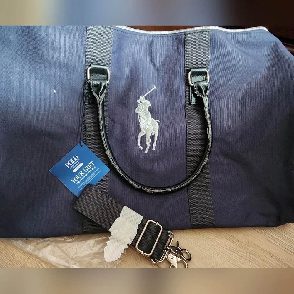 Polo by Ralph Lauren Navy Canvas Duffel Gym Travel Bag New, Check Handles!